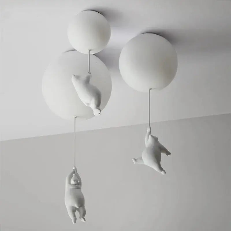 White ceramic bear cartoon pendant lamp for kids bedroom