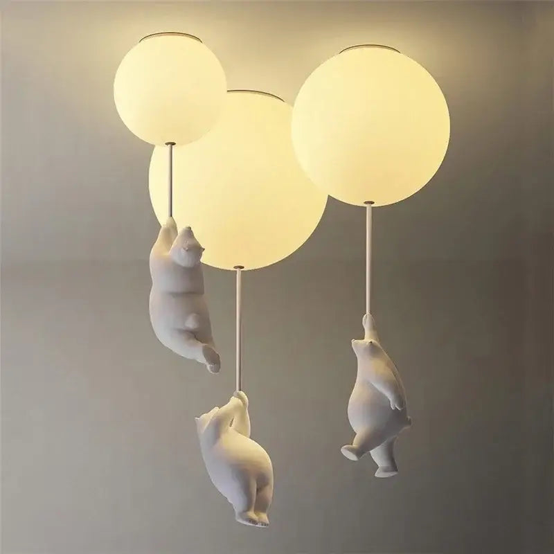 White ceramic bear cartoon pendant lamp for kids bedroom