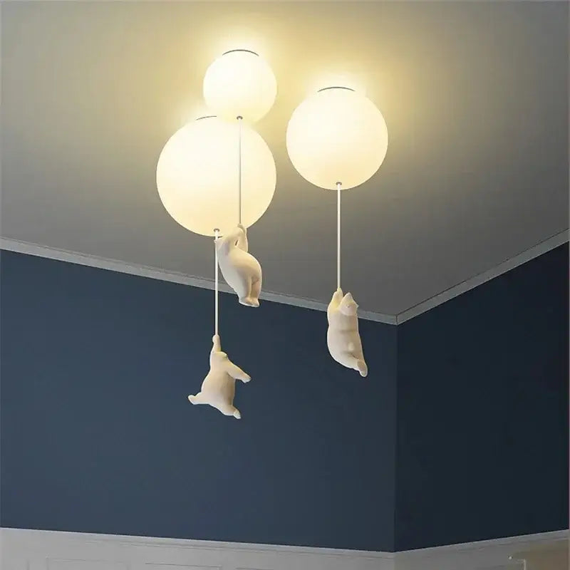 White ceramic bear cartoon pendant lamp for kids bedroom