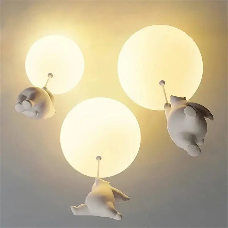 White ceramic bear cartoon pendant lamp for kids bedroom