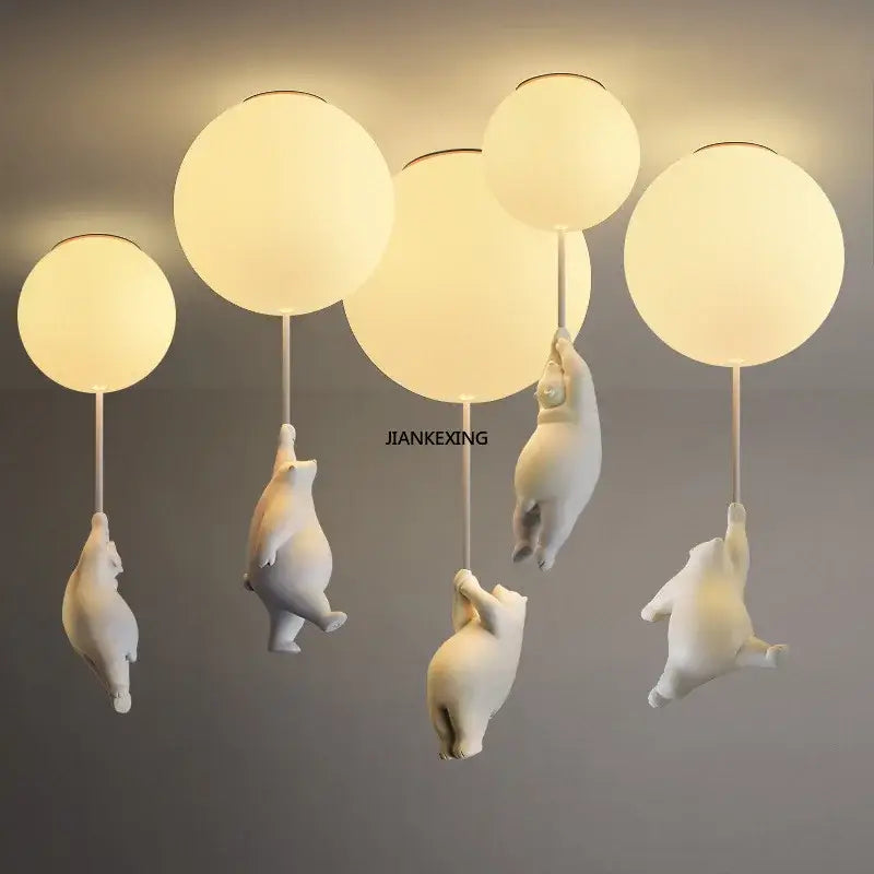 DecorBites™ Bear LED Ceiling Chandelier: Cute PVC Ball Lampshade for Children's Room Decor