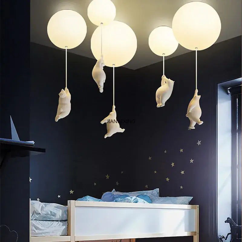 DecorBites™ Bear LED Ceiling Chandelier: Cute PVC Ball Lampshade for Children's Room Decor