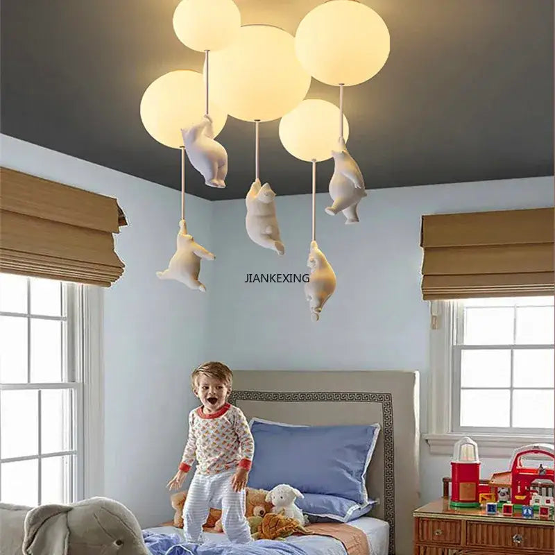 DecorBites™ Bear LED Ceiling Chandelier: Cute PVC Ball Lampshade for Children's Room Decor