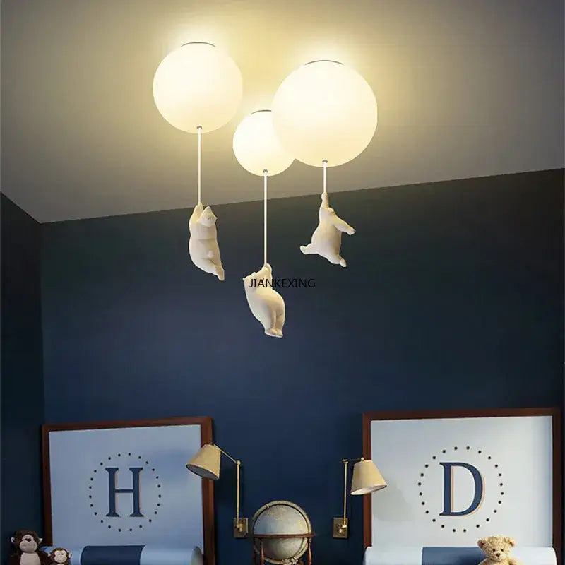 DecorBites™ Bear LED Ceiling Chandelier: Cute PVC Ball Lampshade for Children's Room Decor