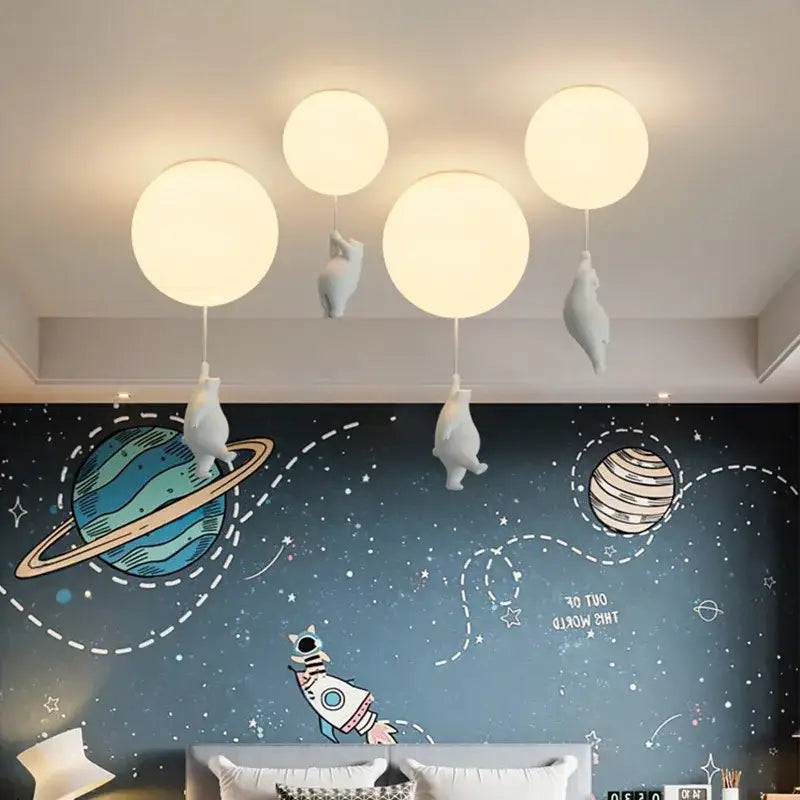White ceramic cat pendant ceiling light for kids bedroom