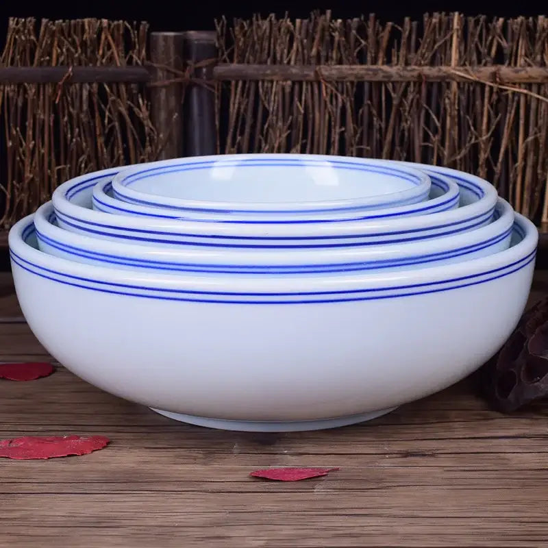 DecorBites™ Blue and White Ceramic Noodle Bowl - Chinese Style Porcelain Tableware