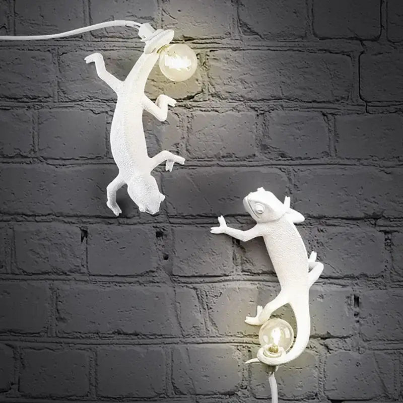 White decorbites chameleon figure resin wall lamp bedroom night light