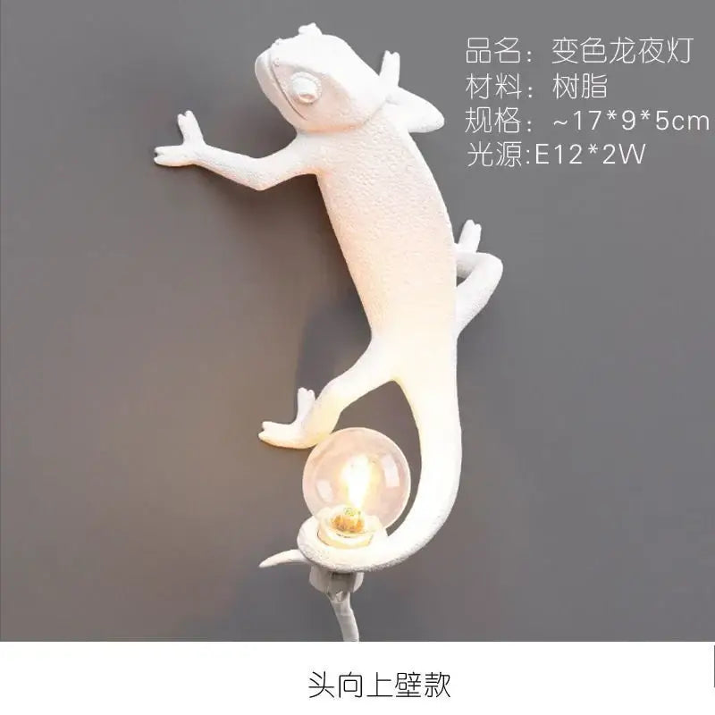 White decorbites chameleon figure resin wall lamp bedroom night light