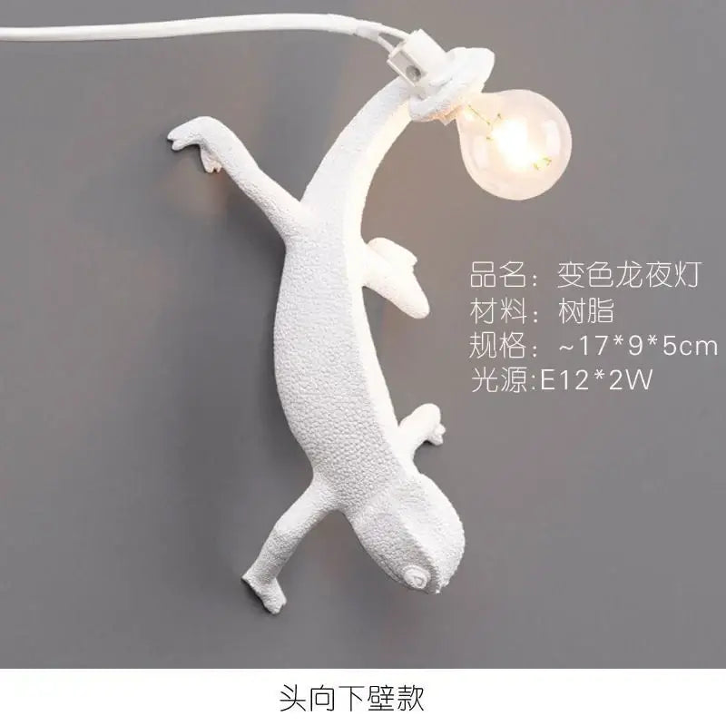 White decorbites chameleon figure resin wall lamp bedroom night light