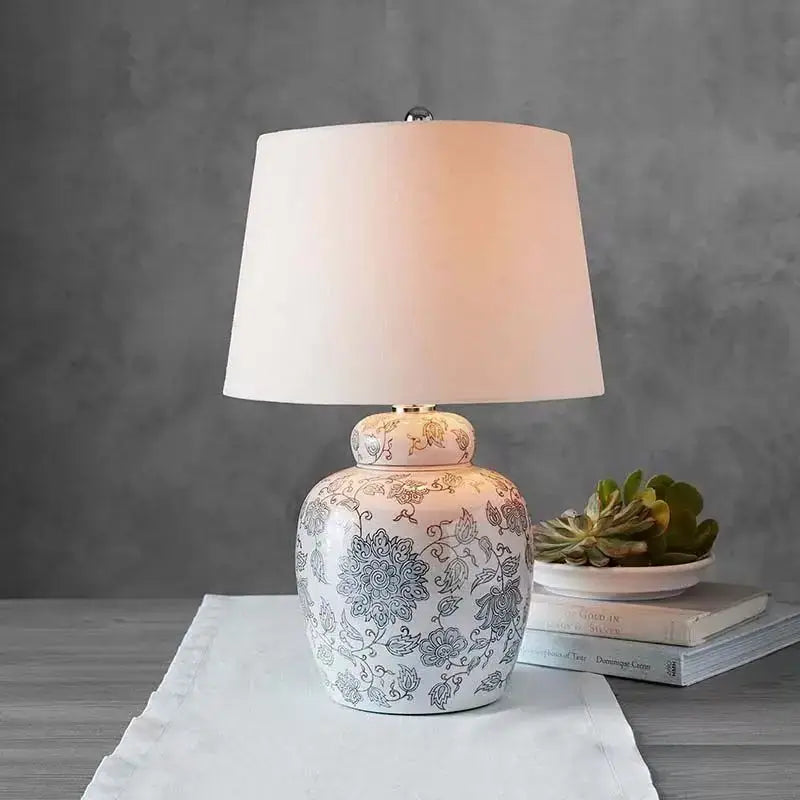 White floral ceramic desk lamp bedroom side table decor
