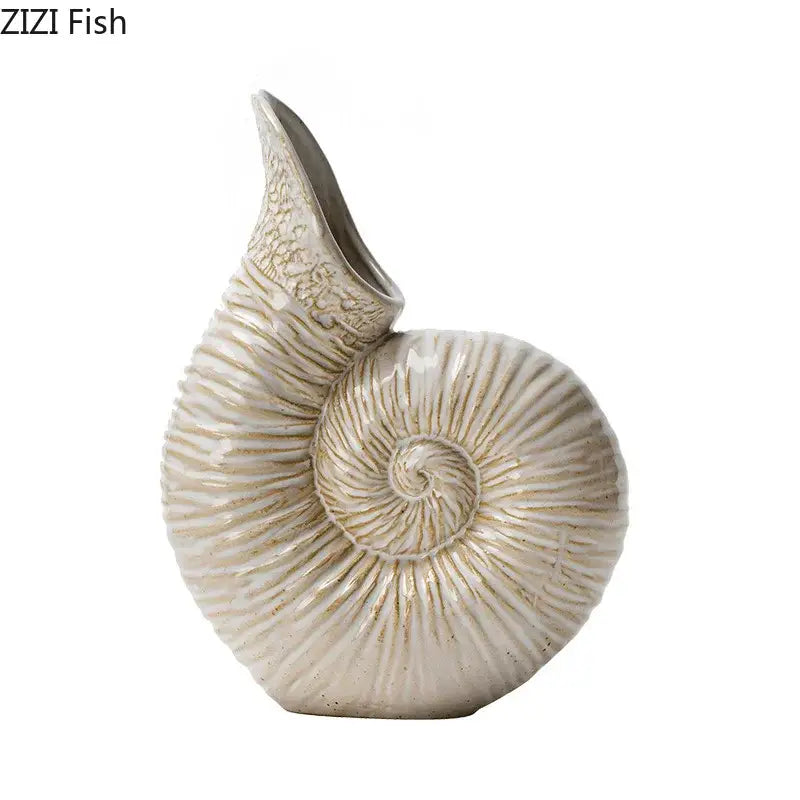 White nautilus conch ceramic vase for bedroom and office decor
