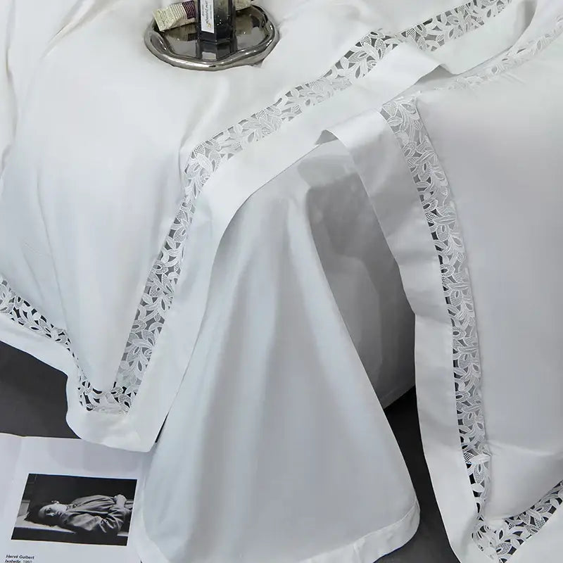 White satin lace 1200tc egyptian cotton bedding set bedroom
