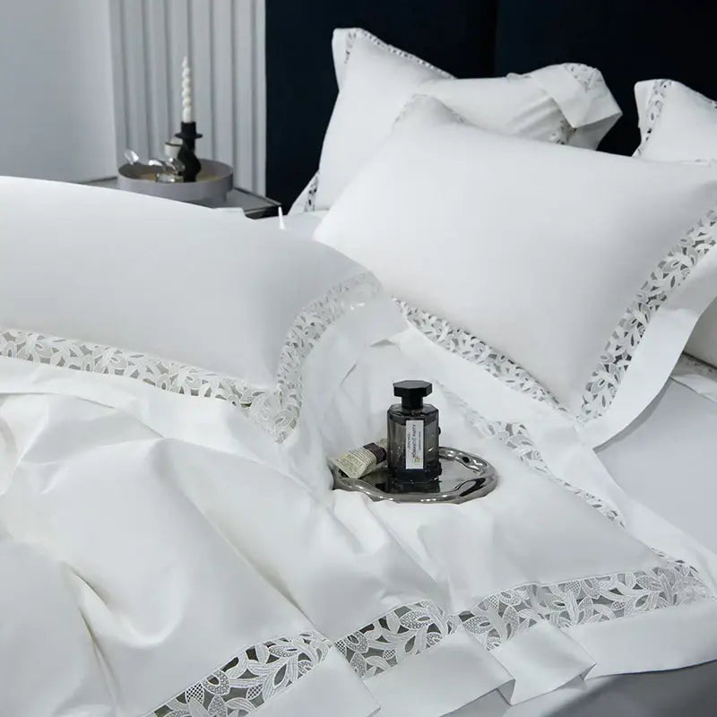 White satin lace 1200tc egyptian cotton bedding set bedroom
