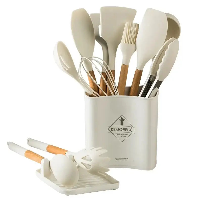 DecorBites™ 10/13 PCS Silicone Kitchen Cookware Set - High Temperature Resistant Non-Stick with Wooden Handle