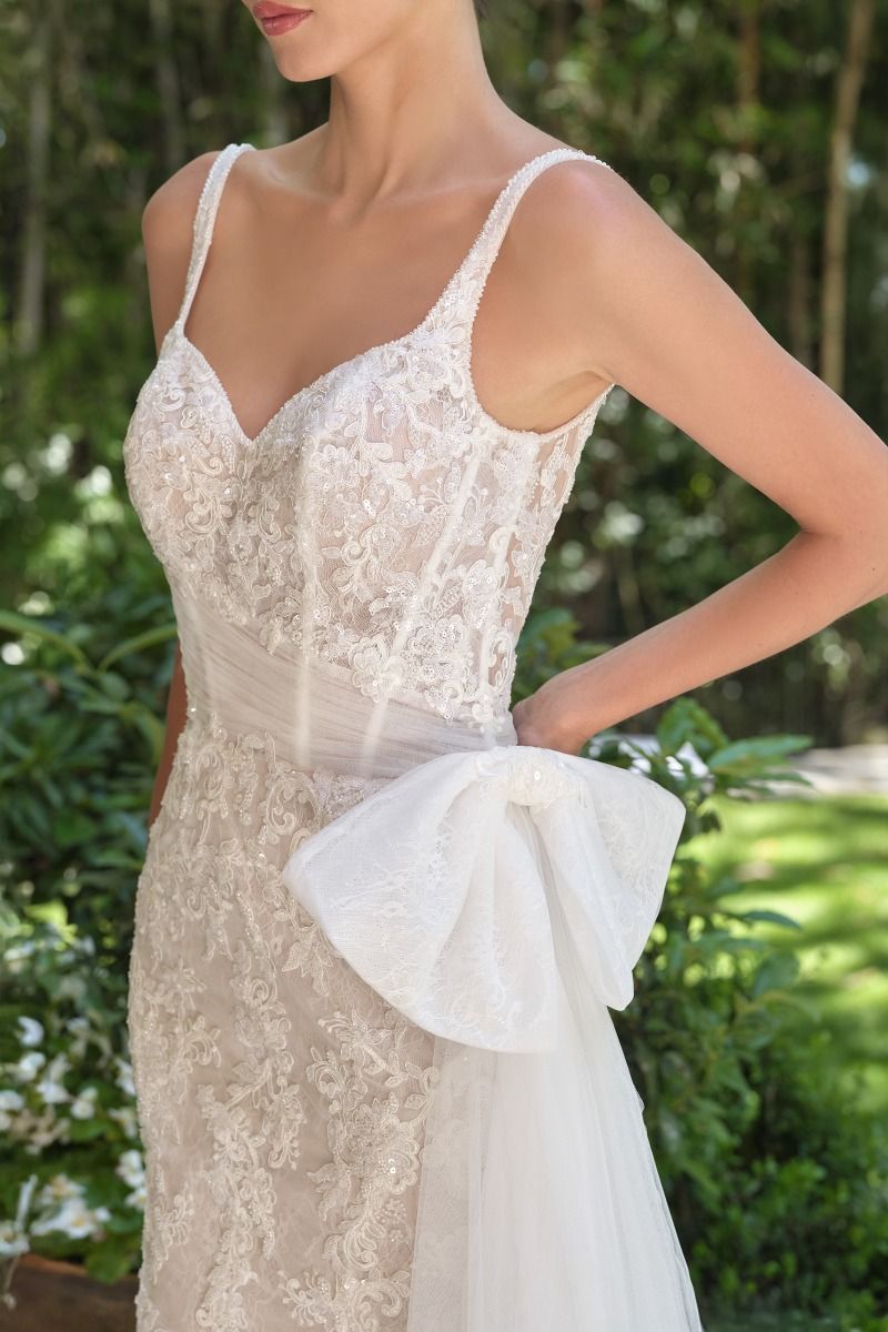 Embroidered Lace Mermaid Bridal Gown with Tulle Bow Train
