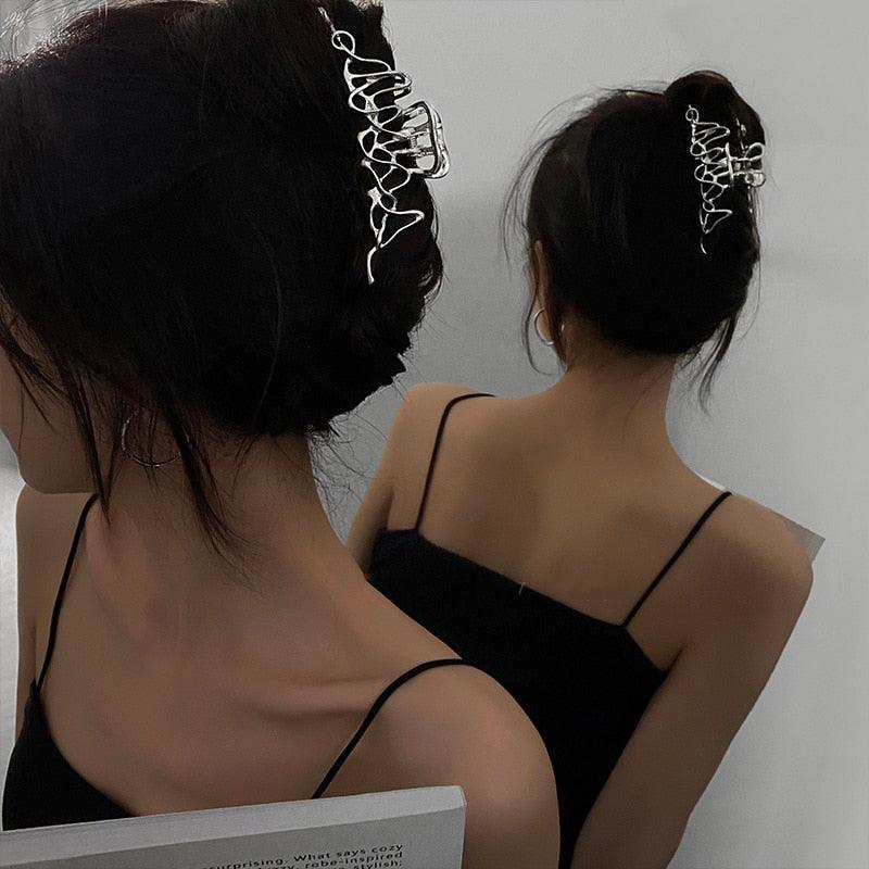 Woman Novelty Minimalist Dainty Design Irregular Hairpins Punk Style Metal Silver Hair Claws Barrettes Women Hair Accessories Hair Clips Hairgrip