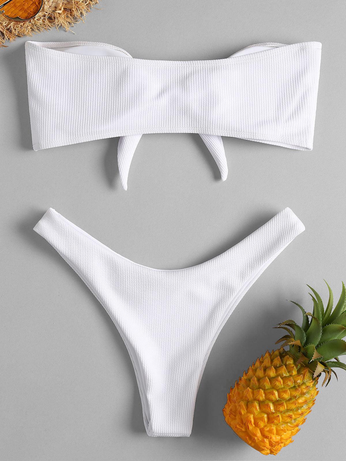Women's Strapless Bowknot Split Bikini Swimsuit Swimming Suit For Women Women's Tie Knot Front Solid Color Bikini Set Swimsuit Bathing Suits High Cut Bikini Set Strapless Solid Color 2 Pieces Bathing Suit