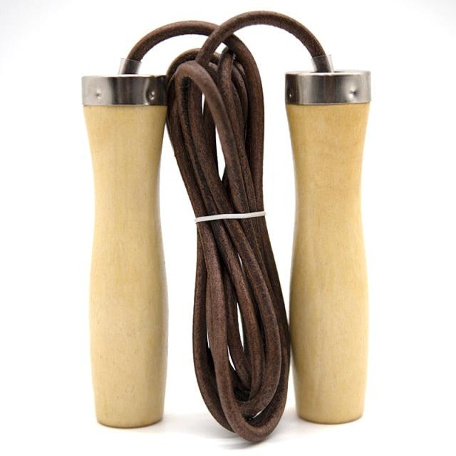 Wood Handle Leather Jump Rope Skipping Ball Bearing Classic Vintage Wooden Adjustable Jump Rope Tangle-Free With Ball Bearings And Pure Wood Handles Leather Speed Skipping Ropes Workout For Gym Home Fitness