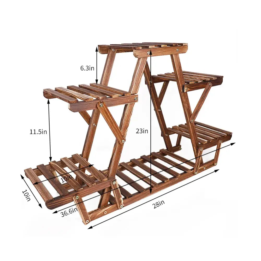 Triangular brown wooden plant stand living room folding shelves