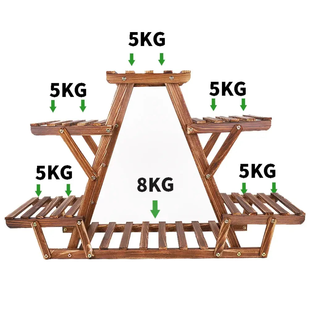 Triangular brown wooden plant stand living room folding shelves
