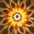 Wooden floral sunburst wall lamp orange & yellow bedroom light