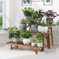 Rustic brown 3 tier wooden plant stand living room slatted shelf