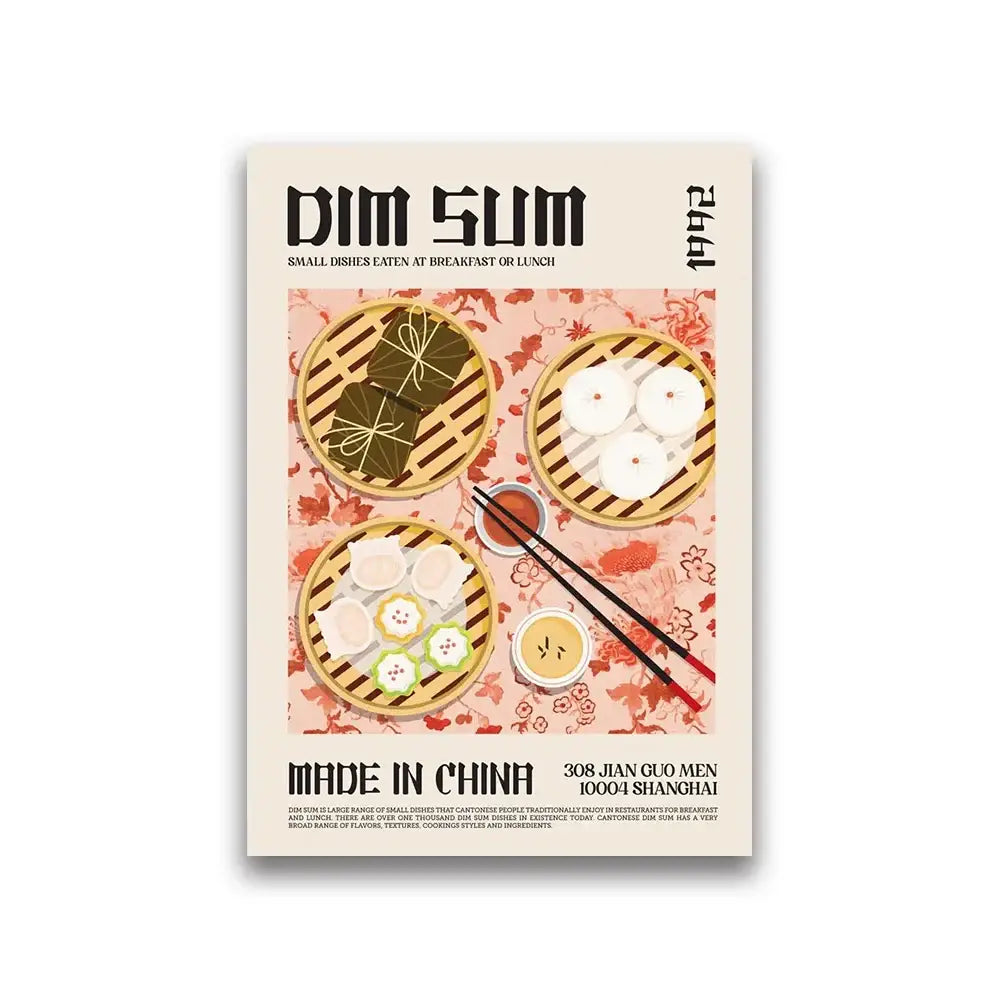 Dim sum illustration world cuisine canvas painting dining room decor