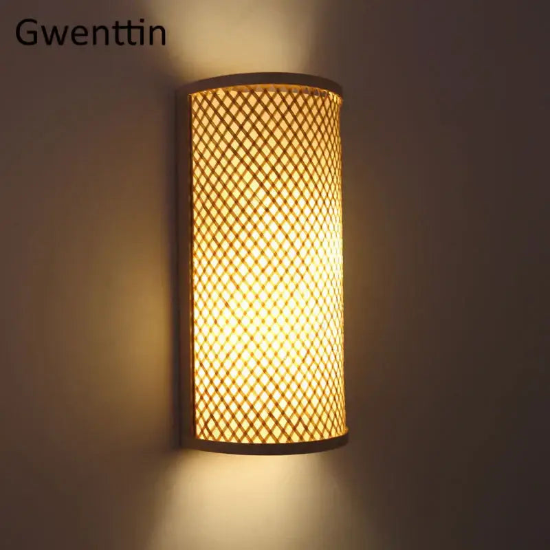 Woven bamboo wall lights sconces for bedroom warm gold glow