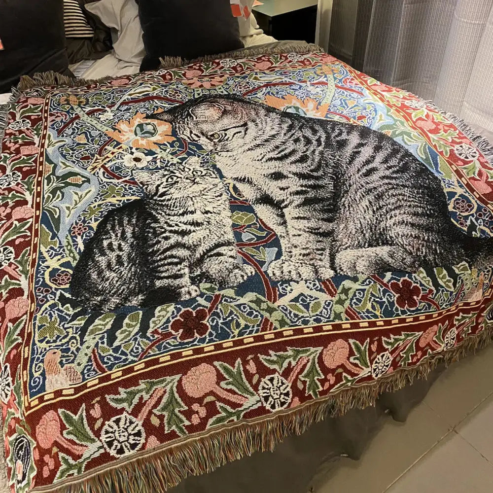 Woven colorful cat oil painting blanket bedroom throw decor