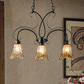 DecorBites™ Black Flower Island Pendant with Textured Glass - Perfect for Dining Room - 3 Bulb Hanging Ceiling Light
