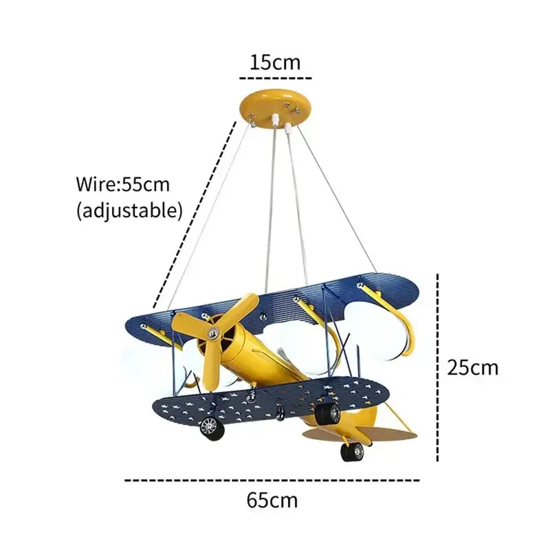 Yellow and blue biplane airplane chandelier led lights for boys bedroom