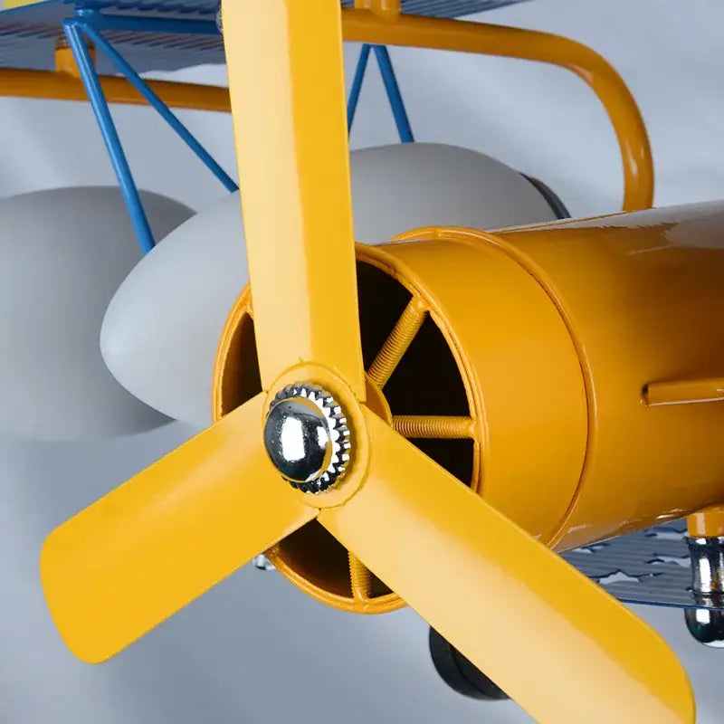 Yellow and blue biplane airplane chandelier led lights for boys bedroom