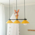 DecorBites™ 3-Head Yellow Cone Pendant Lamp with Monkey Décor for Island Lighting