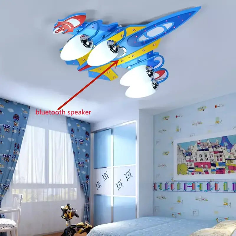 Yellow & blue airplane bluetooth speaker lamp kids room chandelier