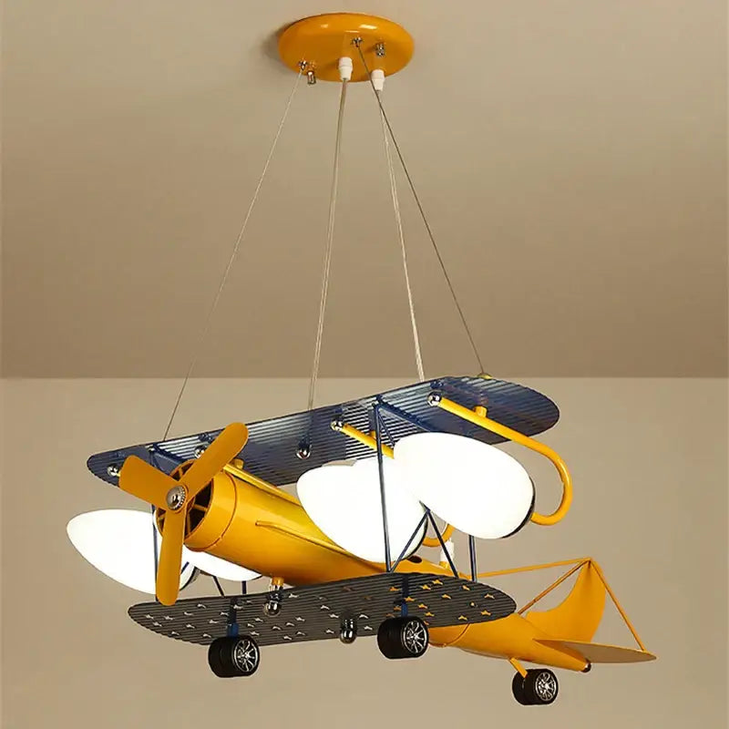 Yellow & blue airplane bluetooth speaker lamp kids room chandelier