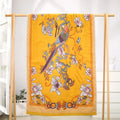 Yellow floral and bird cotton large bath towel bathroom decor