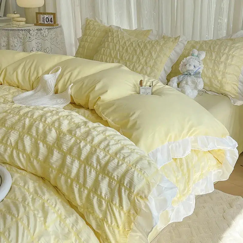 DecorBites™ Bubble Gauze Lace Duvet Cover Set - Cooling & Durable Bedding Kit for Summer