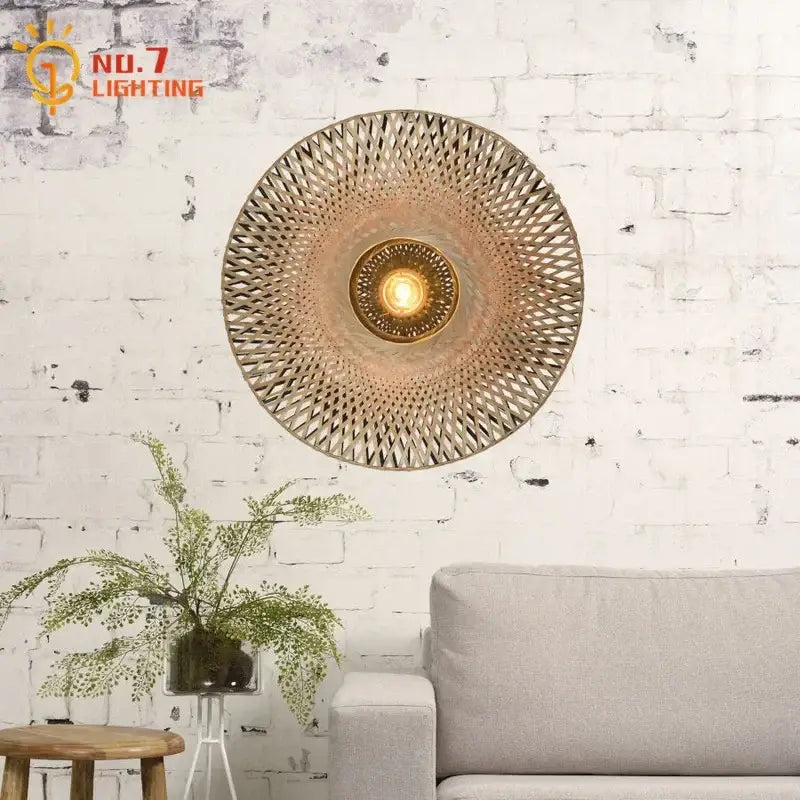 Zen natural bamboo weaving wall lamp for living room