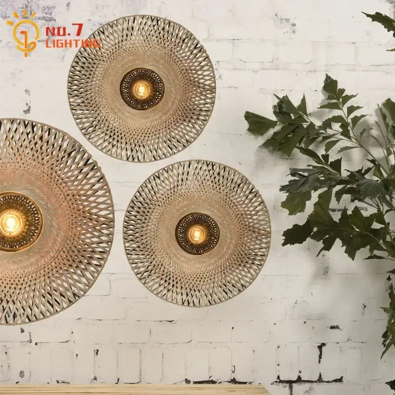 Zen natural bamboo weaving wall lamp for living room